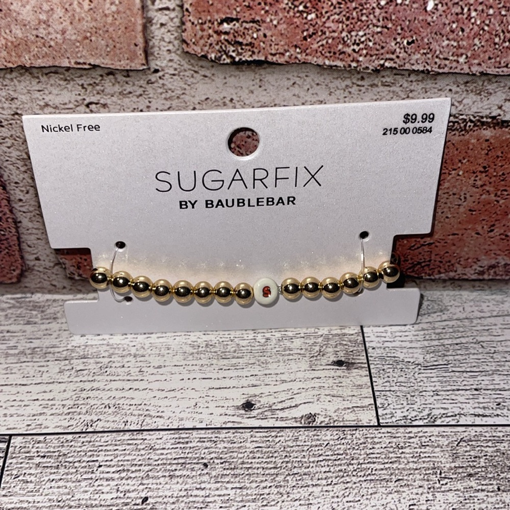 NIB SugarFix By BaubleBar Stretch Bracelet “S” Initial With Gold Tone Beads. - Picture 4 of 9